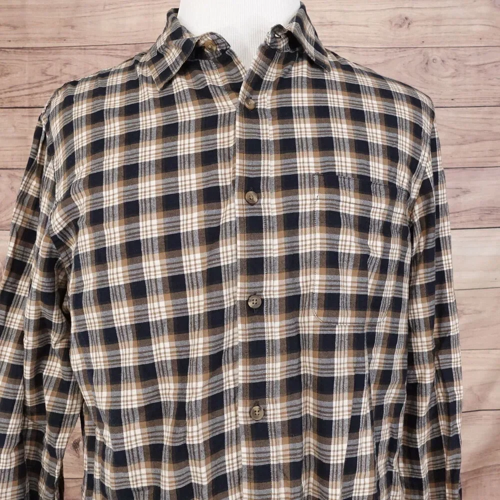 BANANA REPUBLIC UNTUCKED FIT‎ LIGHTWEIGHT FLANNEL LIKE BUTTON UP SHIRT MENS SZ L